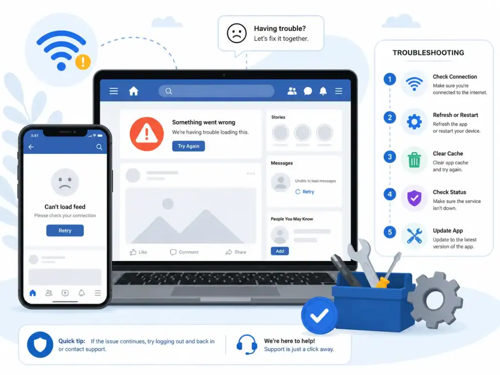 Facebook not working fix troubleshooting illustration