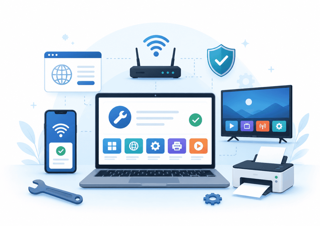 Fix common tech errors troubleshooting illustration