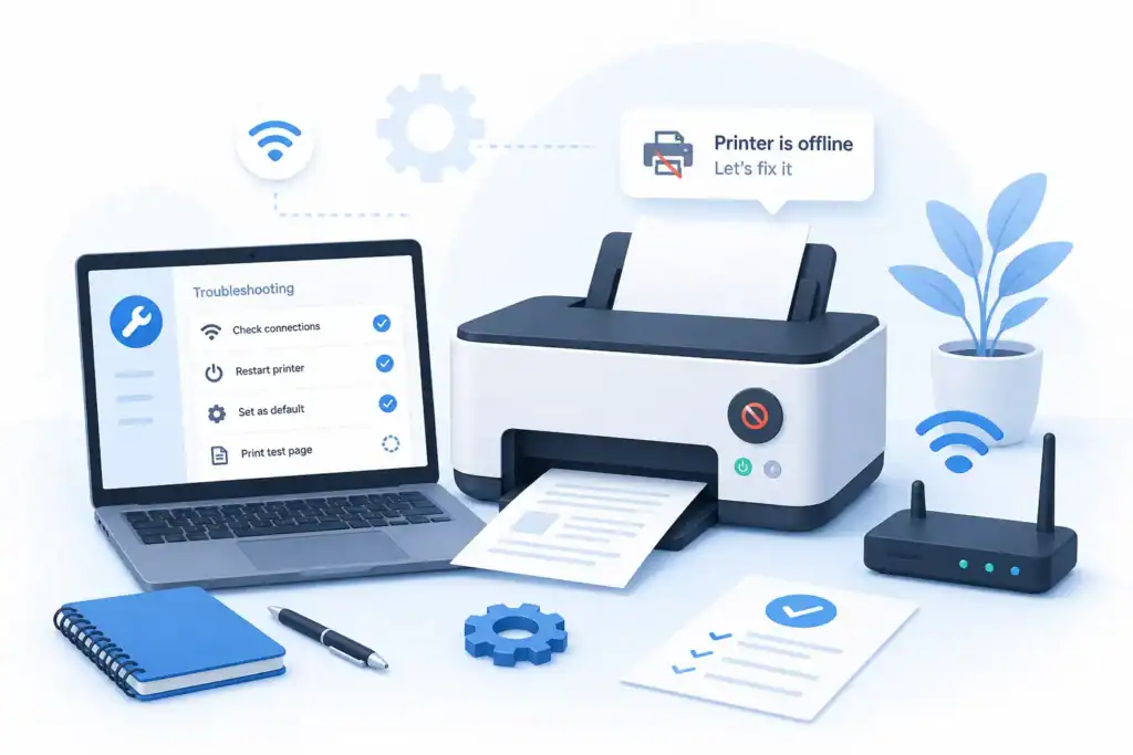 Printer offline fix troubleshooting illustration