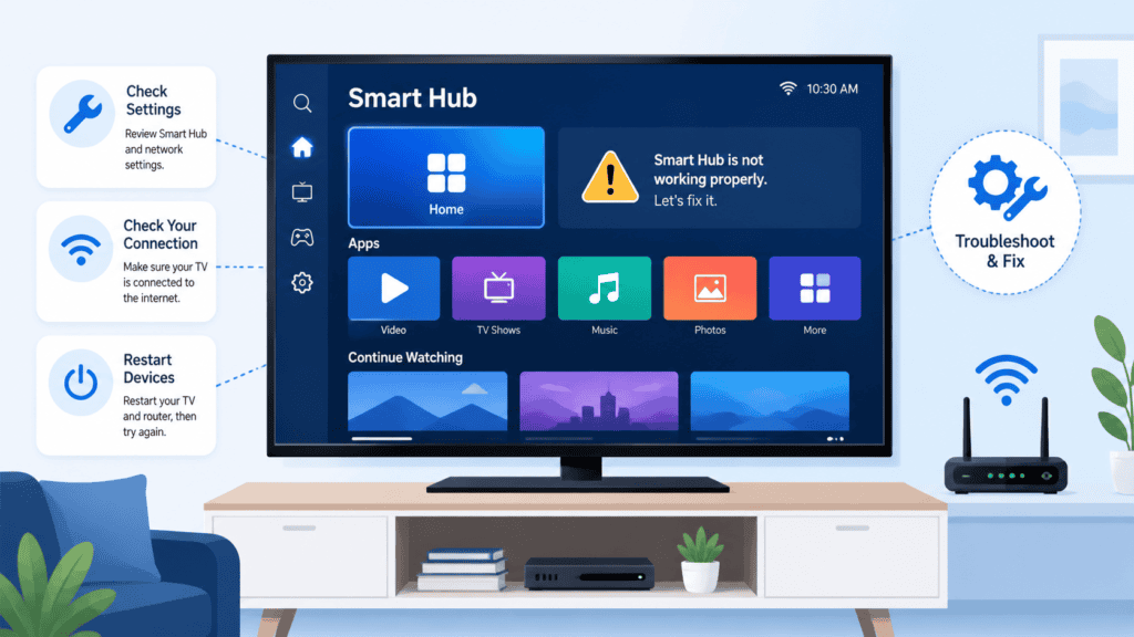 Samsung Smart Hub not working fix troubleshooting illustration