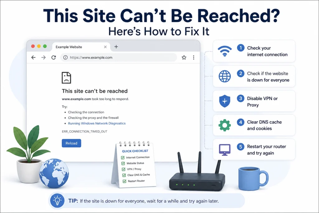 This site can't be reached troubleshooting illustration